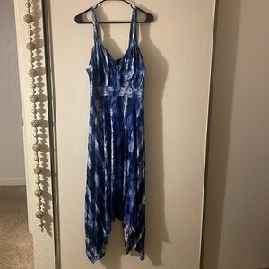 White and blue long maxi dress